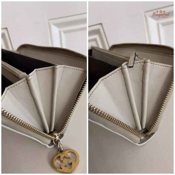 Authentic GUCCI Cream Guccissima Leather Interlocking G Heart Zip Around Wallet - Picture 12 of 12